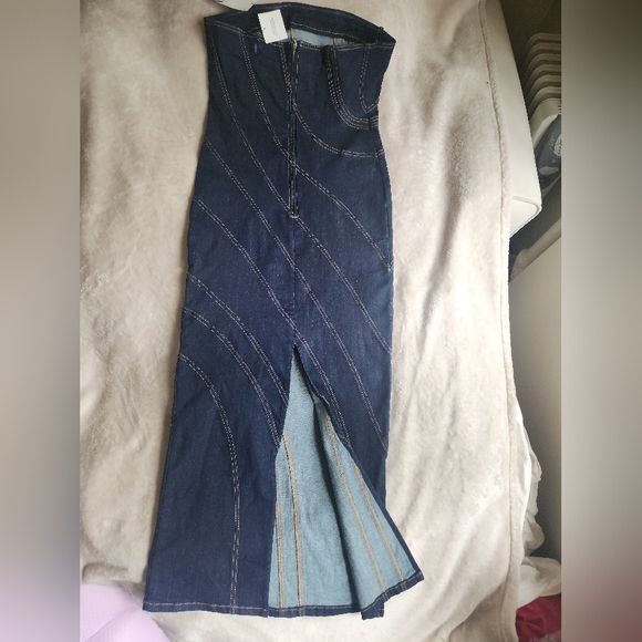 ZARA TOPSTITCHED Denim Midi Dress Dark Blue Sz XL. Nwt NO LOW BALLING!! - Picture 5 of 11